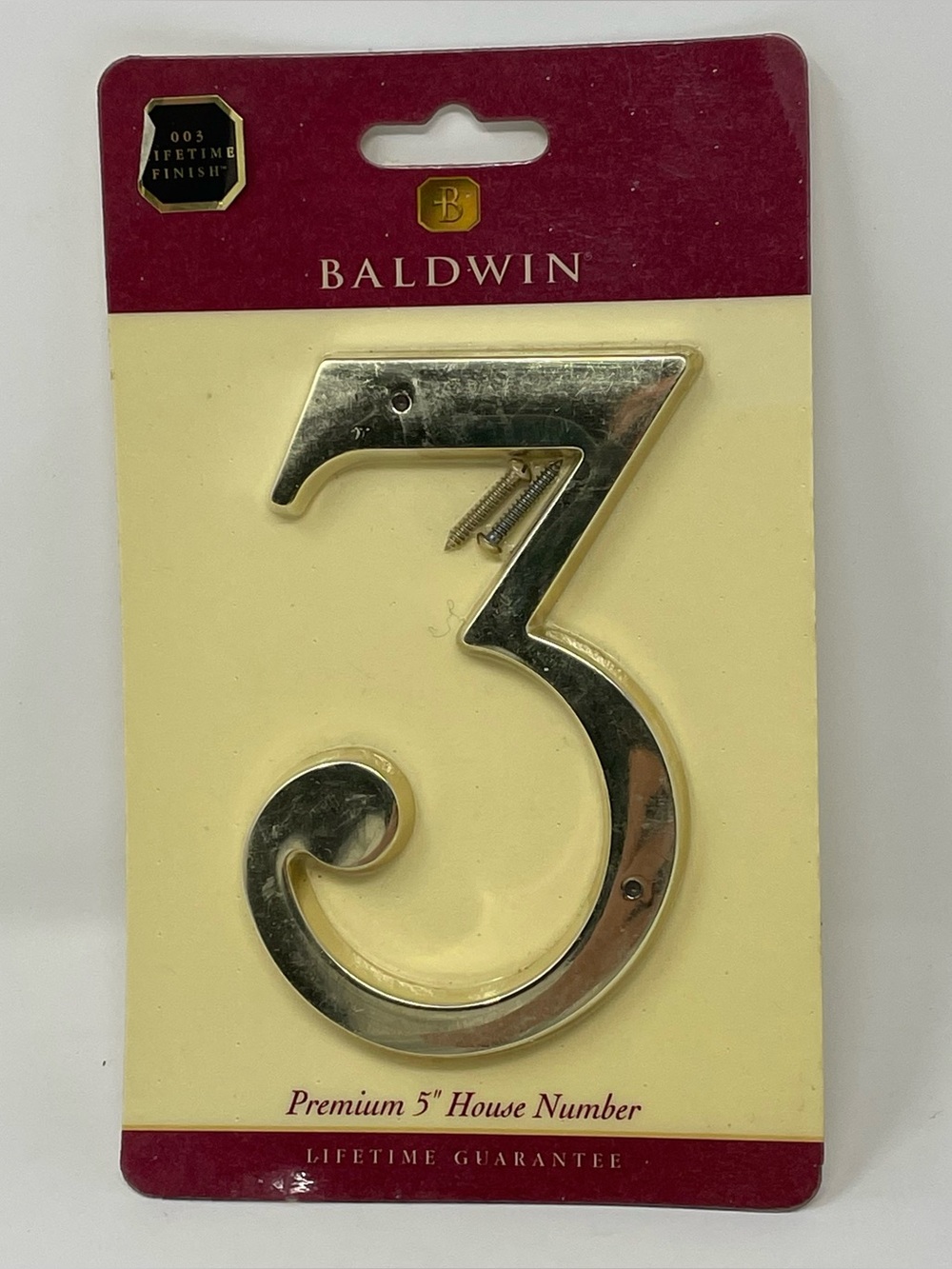Baldwin #3 Solid Brass 5" House Number Lifetime Polished Brass Finish 90673.003